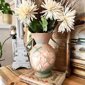 Vintage Weller Pottery Wild Rose Double Handled Vase Artist Signed